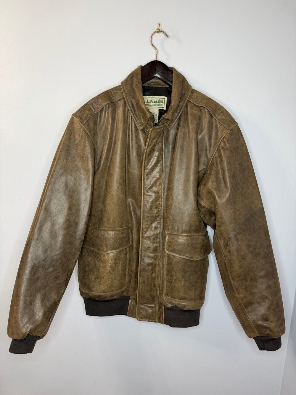 LL Bean Goatskin Leather Flight Bomber Jacket Motorcycle Coat XLTall Brown